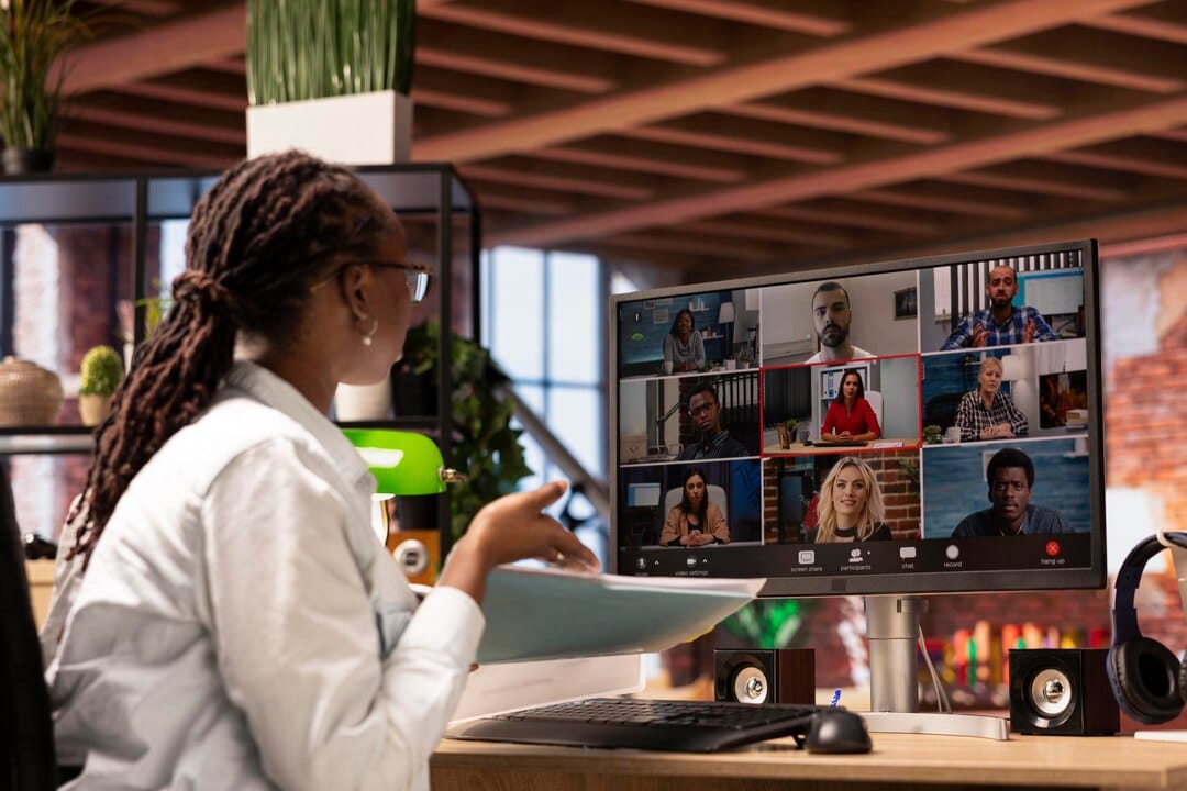 woman home showing documents board directors videocall 482257 124948